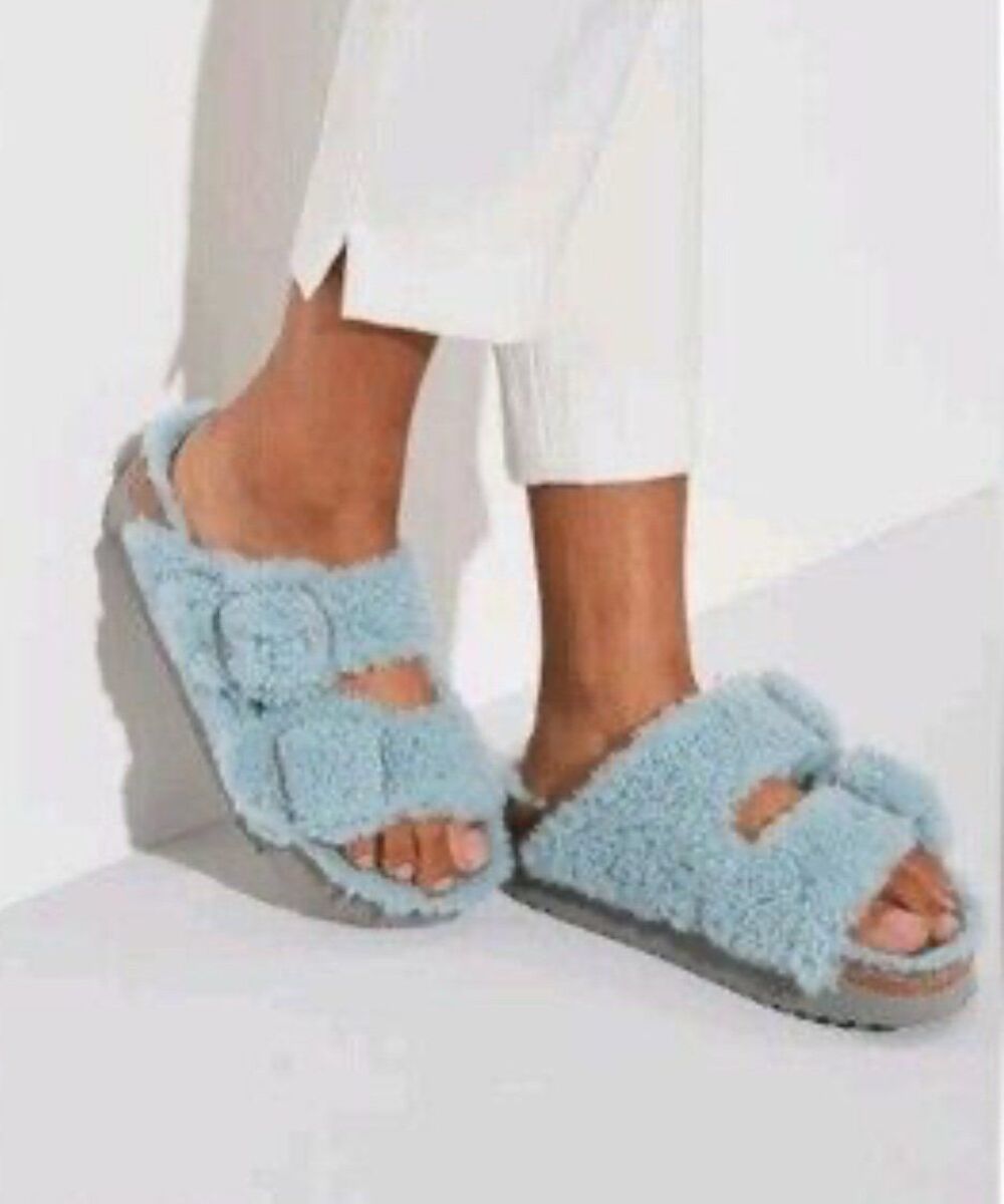 PAPILLIO by BIRKENSTOCK Arizona blue winter fur sandals slippers shoes eur39 new